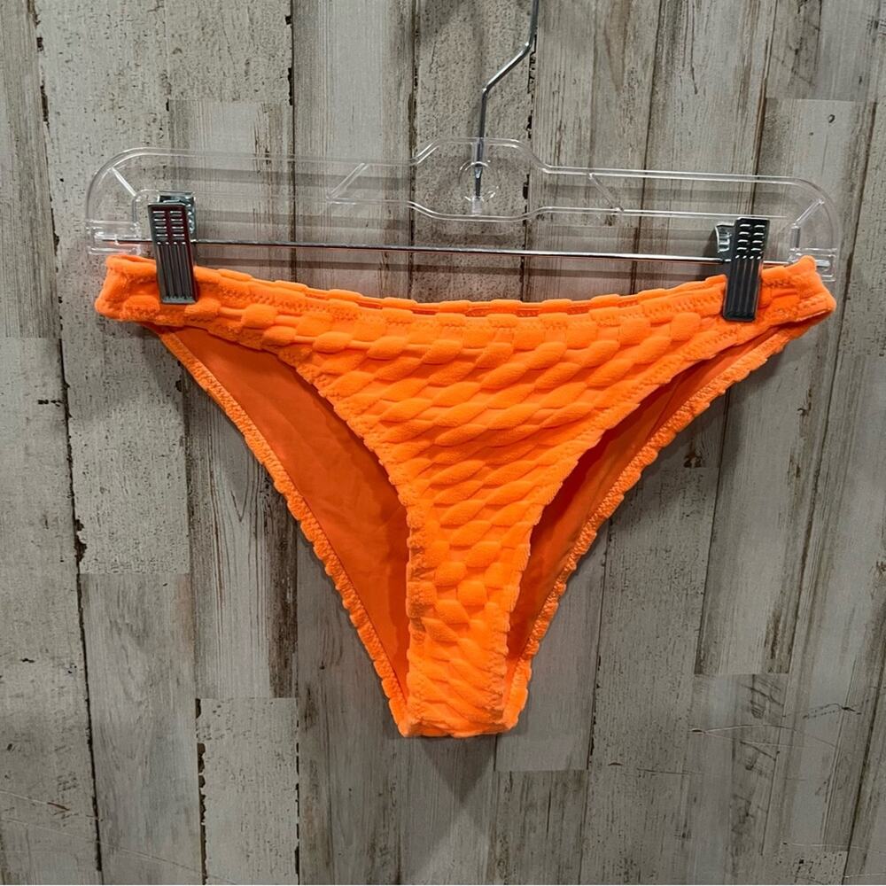 NWT Good American Orange Cream Jacquard Bikini Bottom Small Neon